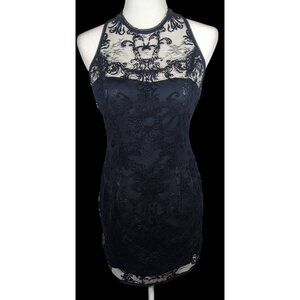 Adrianna Papell Dark Blue Floral Lace Dress